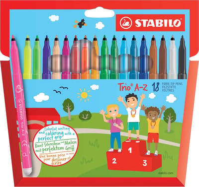 STABILO Trio A-Z - Viltstift - Met Ergonomische Driekantige Gripzone - Etui Met 18 kleuren