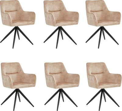 Colenis® - Tess Eetkamerstoel - Set Van 6 - Beige - Adoré Velvet - Met armleuning