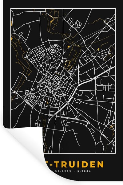 Muurstickers - Sticker Folie - Plattegrond - Goud - Sint-Truiden - Kaart - Stadskaart - 20x30 cm - Plakfolie - Muurstickers Kinderkamer - Zelfklevend Behang - Zelfklevend behangpapier - Stickerfolie
