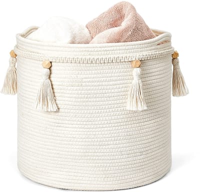 Unyqoos ® Stijlvolle Handgemaakte Opbergmand met Boho Kwastjes van Katoen voor Diverse Ruimtes