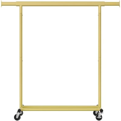 Ochama kledingrek op wielen, verstelbaar kledingrek, robuust voor slaapkamer, eenvoudig te monteren, draagbaar, goud