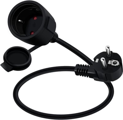 Korte Geaarde Verlengkabel 16A 250V Hoekstekker IP44 (Zwart, 0,5m)