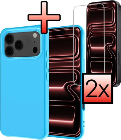 Hoesje - Met 2x Screenprotector - Geschikt voor Apple iPhone 17 Pro Max - Sterk & Shockproof - Back Cover - Siliconen Case - Telefoon Hoes - Lichtblauw