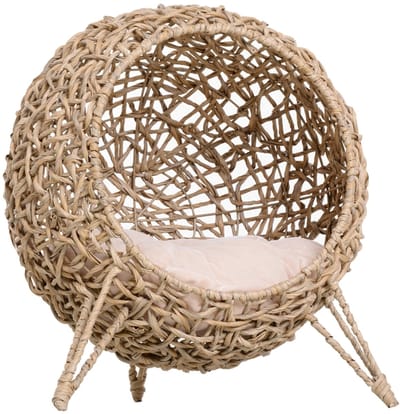 Rattan Kattenmand - Ø52 x 58 cm - Met Kussen + Verhoogde Voeten - Natuur