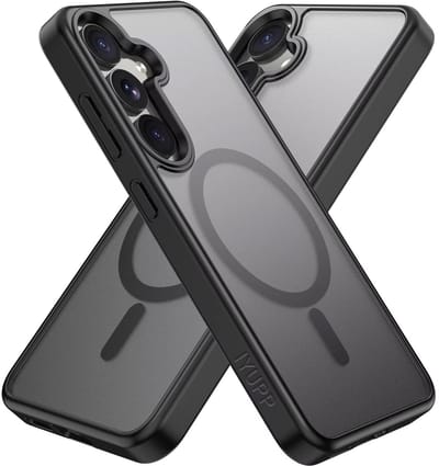 IYUPP Hoesje Geschikt voor Samsung Galaxy S25 Plus Hoesje - Geschikt voor MagSafe - Shockproof Back Cover - Mat Zwart Transparant