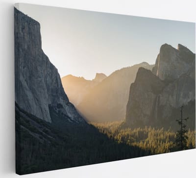 Saammp Canvas Schilderij - Zon tussen de bergen - Landschap - Natuur - 30x20 - Foto op canvas - Wanddecoratie - Muurdecoratie Woonkamer - Slaapkamer decoratie - Canvas Print