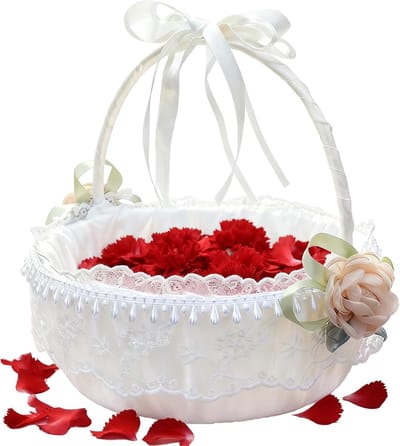 Bloemenmand met handvat - Romantische organizer - Bruiloft decoratie - Inklapbare handgreep - 22.9 x 8.1 cm - Wit