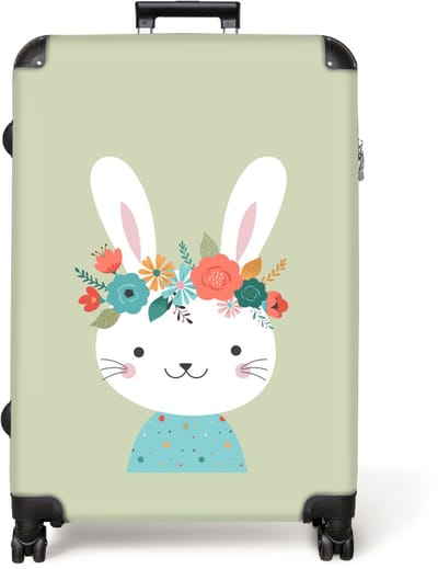 NoBoringSuitcases.com® - Koffer groot - Reiskoffer lichtgewicht - Konijn - Bloemenkroon - Dieren - Meisjes - Kind - Rolkoffer met 4 wielen - Grote trolley XL - 98 liter bagage