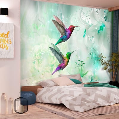 Fotobehang – Behangpapier - Fotobehang - Colourful Hummingbirds (Green) 100x70 - Artgeist