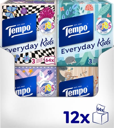 Tempo tissues - Everyday Kids Cube - 12 x 64 stuks = 768 zakdoekjes