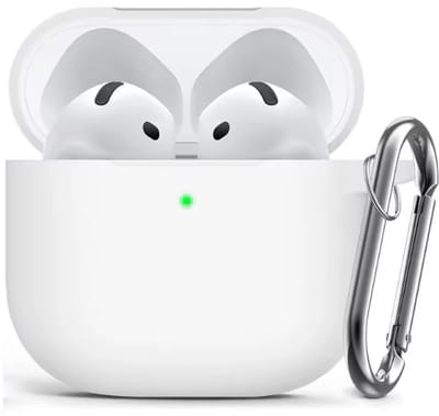 Wit hoesje geschikt voor AirPods 4 - Siliconen hoesje voor AirPods - Wit - Softcase - Met haak - CHPN