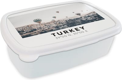 Broodtrommel Wit - Lunchbox - Brooddoos - Turkije - Cappadocië - Luchtballon - Bergen - 18x12x6 cm - Volwassenen