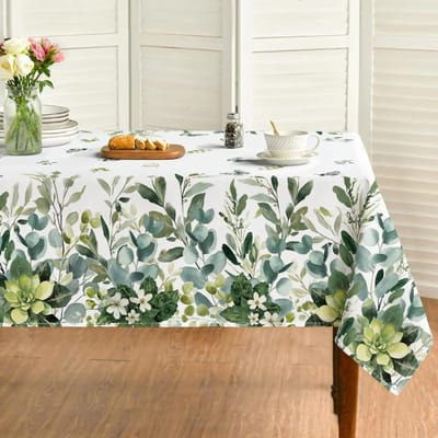 Rechthoekig Horaldaily Lente Zomer Tafelkleed Eucalyptus Bloemen Tafelhoes voor Feest Picknick Diner Decoratie 100x145cm gray