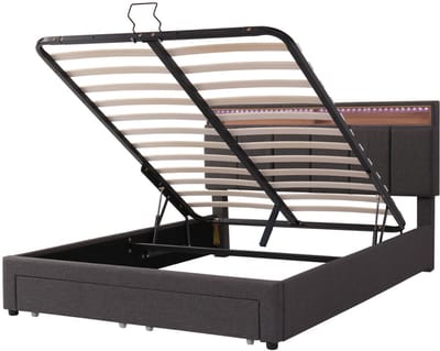 Gestoffeerd bed Tweepersoonsbed Multifunctioneel bed Opbergbed Platformbed Slaapkamerbed Logeerbed Met twee lades en LED-verlichting Bed met opbergruimte Eenvoudig bed voor de slaapkamer Bed zonder matras 140x200cm