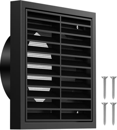 100 mm, rechthoekig ventilatierooster, met geïntegreerde insectenbescherming, ABS-afvoerluchtrooster, ventilatieafdekking, flensrooster voor badkamer, garage, keuken, afzuigkap buiten, droger