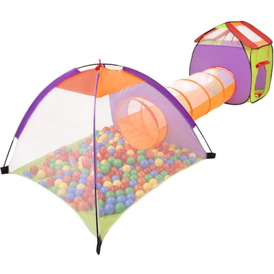 Selonis 3in1 speeltent met tunnel speeltuin popup ballenbad met 100 ballen voor kinderen, veelkleurig:geel/groen/blauw/rood/oranje