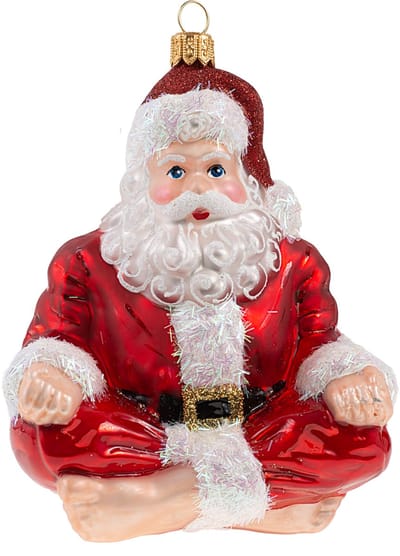 Viv! Christmas Kerstornament - Kerstman Yoga - mond geblazen glas - rood - 10,5cm