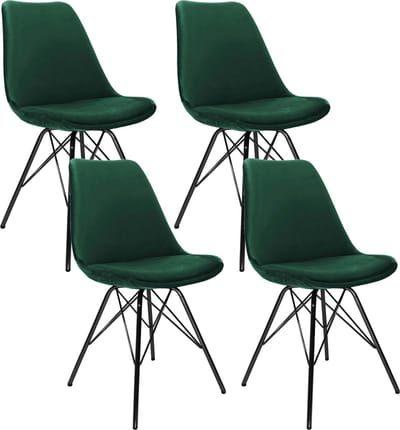 KICK® VELVET Kuipstoelen Donkergroen – Set van 4 – Eetkamerstoelen – Velvet – Zwart Frame