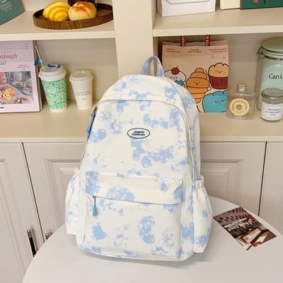 Japanse en Koreaanse Stijl Tie-dye Kleuroverloop Schooltas Niche Ontwerp Hoge Waarde Grote Capaciteit Rugzak voor Dames Rugzak voor Vrije Tijd en Reizen . white