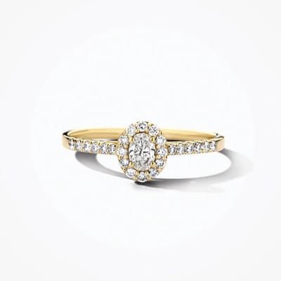 Blush gouden ring LG1045Y/54 | Lab Grown diamant, ovale steen in entourage met pavé zetting | hoogwaardige sieradenstijl