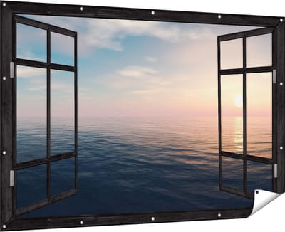 Gards Tuinposter Doorkijk Zee Water tijdens Zonsondergang - 180x120 cm - Tuindoek - Tuindecoratie - Wanddecoratie buiten - Tuinschilderij