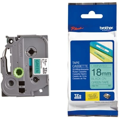 Labeltape Brother TZe, TZ TZe-741 PET Tapekleur: Groen Tekstkleur:Zwart 18 mm 8 m