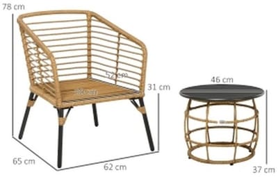 YYchan bistroset voor buiten - 2 personen - met kussens - beige - 62 x 65 x 78 cm