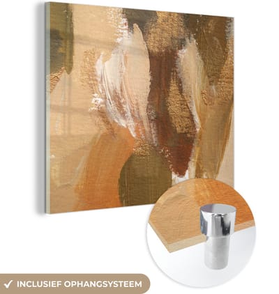 MuchoWow® Glasschilderij 50x50 cm - Schilderij acrylglas - Verf - Goud - Herfst - Foto op glas - Schilderijen