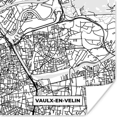 Poster Frankrijk - Kaart - Plattegrond - Stadskaart - Vaulx-en-Velin - Zwart wit - 100x100 cm XXL