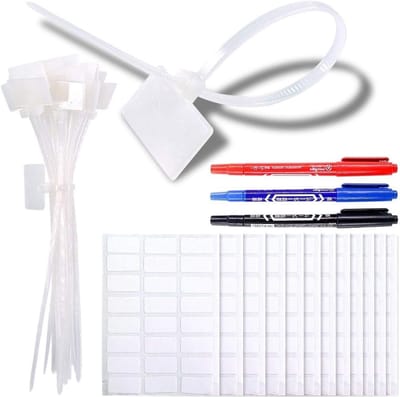 200 Stuks 6 Inch Nylon Kabelmarkeringen - Zelfsluitende Koordlabels met 3 Markers en 288 Witte Zelfklevende Kabellabels voor Thuisgebruik en Organisatie