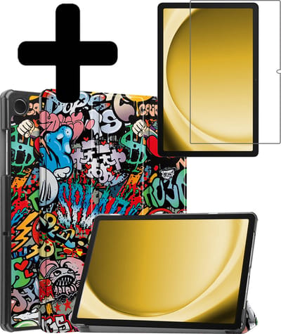 Hoes - Geschikt voor Samsung Galaxy Tab A9 Plus - Met Screenprotector - Trifold Bookcase - Hard Cover - Hardcover Book Case - Tablet Hoesje - Graffity