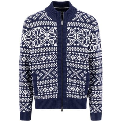 Fynch-Hatton Vest Zip Stand-Up Cardigan Big Jacquard Navy / male