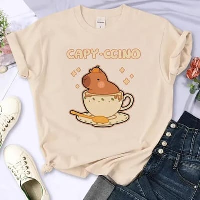 Grappige Capibara Anime Grafische Dames T-shirt Grafische 3D Print Schattig T-shirt Zomer T-shirts 3XL beige