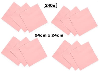 240x Servetten licht roze 24cm x 24cm - 3 laags - Cocktail servet diner eten knoeien restaurant BBQ thema feest verjaardag feest WK