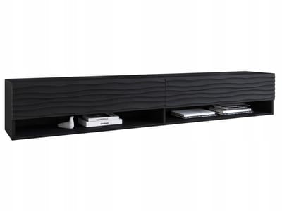 Design TV-Meubel 180 cm – RTV Meubel met 3D Golfpatroon – Hangend of Staand – 1 Klepdeur – Wit Mat – 180x31x30 cm