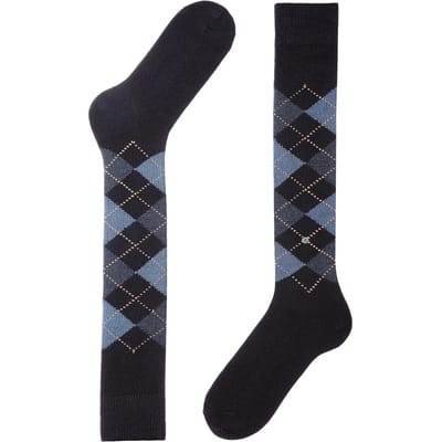 Burlington Preston lang gedessineerd materiaal kniekousen heren blauw - maat 40-46