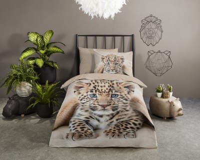 Good Morning dekbedovertrek luipaardwelp - 1 persoons 140x200/220 cm - Zand - 100% Katoen renforce