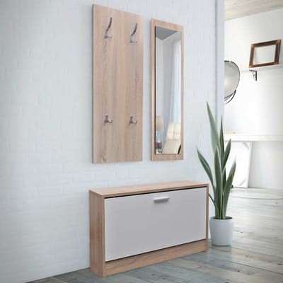 vidaXL - 3-delige - Schoenenkastset - hout - eikenkleurig - en - wit