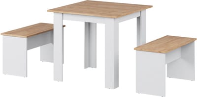 Vicco Sentio Eettafelset – 80 x 80 cm met 2 banken Eik goud/wit