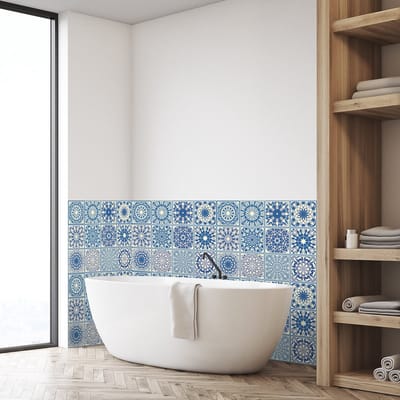 Zelfklevende tegelmuurstickers voor keuken en badkamer - 9 cementtegelstickers, Azulejos-stijl, Desiderio - 9 stickers, 10x10 cm