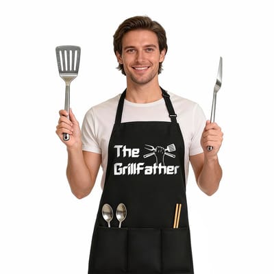 Keukenschort met nekband - 67*77 cm - Schort voor thuisgebruik - Barbecue- en bakschort - Vlekbestendig - Leuk keukenschort - Geschikt voor koken en grillen - Met 3 zakken - Verstelbare nekband - Unisex