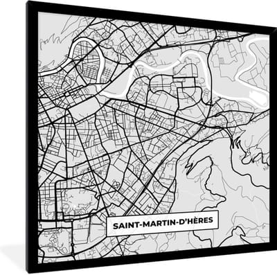 Fotolijst incl. Poster - Frankrijk - Plattegrond - Kaart - Saint-Martin-d'Hères - Stadskaart - 40x40 cm - Posterlijst