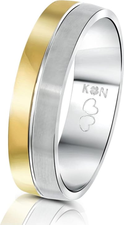 Lucardi Heren Vriendschapsring Praag - Ring - Vaderdag Cadeautje - Staal - Zilver- en Goudkleurig