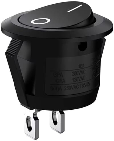 Wipschakelaar ON-OFF - 2-pins - Rond - 6A 250V – 1 Stuk - Zwart