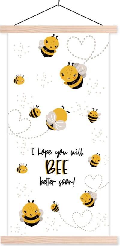 Posterhanger incl. Poster 60x120 cm - Schoolplaat - Beterschap - Spreuken - Insecten - Bij - Textielposter - Blanke latten