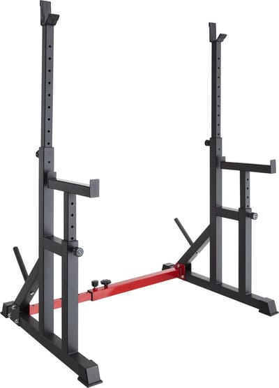 tectake® Squat Rack - In Hoogte en Breedte Verstelbaar Langhalterrek - Squat Rek met Veiligheidsrek en Schijfstandaard - Lange Halterstandaard voor Homegym - Power Rack