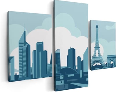 Artaza Canvas Schilderij Drieluik Skyline Van Parijs - Abstract - 90x60 - Foto Op Canvas - Canvas Print