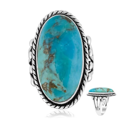 Cavill - Ring Zilver - 9,4 Karaat Blauwe Kingman Mohave Turkoois - Ovale Cabochon - Handgemaakt Robuust Design - Turkoois Sieraad