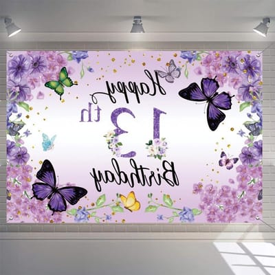 13th Birthday Decoration Girls, Happy 13th Birthday Banner Flowers Fabric Sign Poster Door Decoration, 13th Birthday - ShopVlot