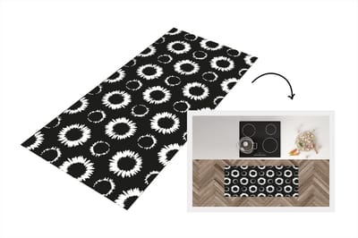 Keukenloper - Loper keuken - Bloemen - Patronen - Zwart - 120x50 cm - Keukenloper vinyl